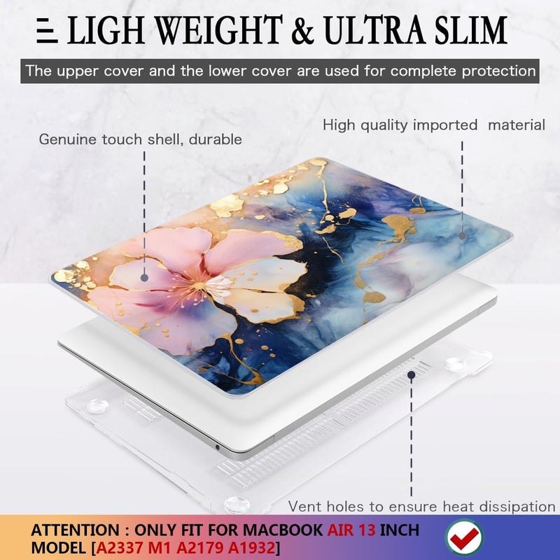 CISSOOK Compatible with MacBook Air 13 inch Case M1 A2337 A2179 A1932 2021 2020-2018, Plastic Hard Shell Case & Keyboard Cover & Screen Film for MacBook Air 13-inch with Touch ID, Marble Flower - Image 4
